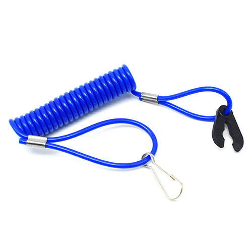 Kabel Poliuretan yang Dapat Diperpanjang Fleksibel Coil Lanyard Biru Panjang Peregangan