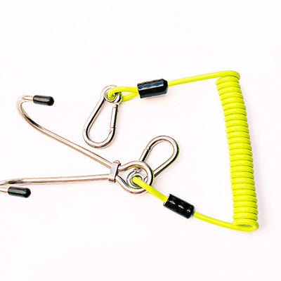 Deep Sea Diving High Tensile Wire Coil Lanyard Stainless Steel Double Head Flow Hooks