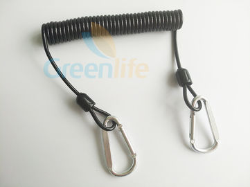 1.5M Panjang Perak Carabiner Hitam Fleksibel Coil Alat Lanyard Safety Line Coiled Lanyard Rope