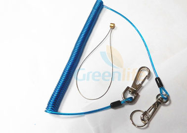 Elastis Coiled Key Lanyard Blue Coiled Lanyard Cord Dengan Wire Loop Holder