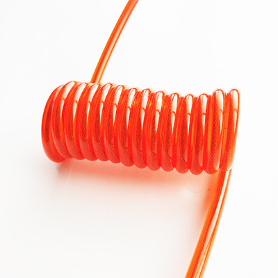 Mengamankan Steel Wire Coil Spring Lanyard Clear Orange Plastic PU Coated