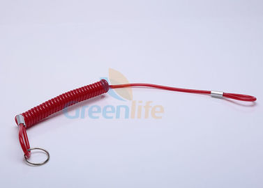 Ukuran Custom Red Plastik Coil Lanyard Leash Putar Loop Dengan Metal Crimp