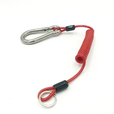 Kawat stainless steel diperkuat tali alat koil merah dengan karabiner dan cincin split