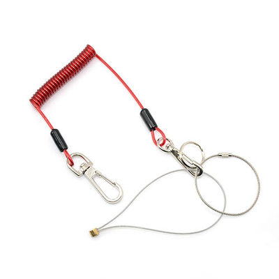 Kabel merah bening Wire Coil Tali Lanyard transparan Merah Dengan Loop / Swivels
