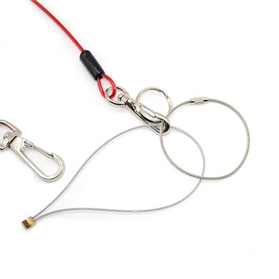 Kabel merah bening Wire Coil Tali Lanyard transparan Merah Dengan Loop / Swivels